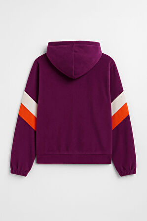 Kadın Fermuarlı Kapüşonlu Cepli Mor Polar Sweatshirt