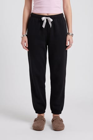 Kadın Paçası Lastikli Siyah Polar Pijama Altı