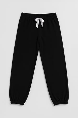 Kadın Paçası Lastikli Siyah Polar Pijama Altı