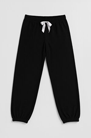 Kadın Paçası Lastikli Siyah Polar Pijama Altı