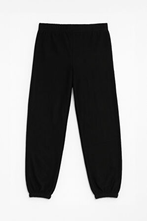 Kadın Paçası Lastikli Siyah Polar Pijama Altı