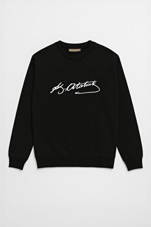 Erkek Atatürk İmzalı Siyah Sweatshirt
