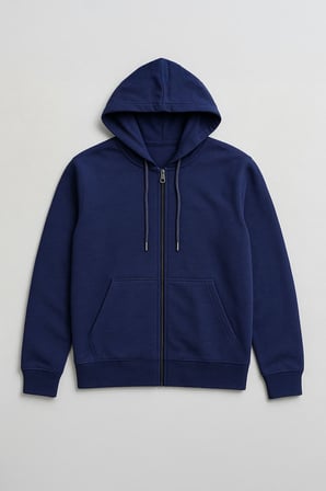 Erkek Fermuarlı Kapüşonlu Cepli İndigo Sweatshirt