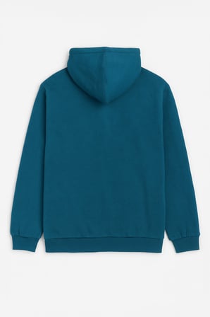 Erkek Kapüşonlu Cepli İçi Polarlı Parçalı Petrol Sweatshirt