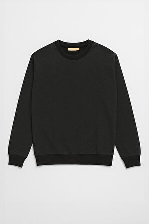 Erkek Bisiklet Yaka Düz Antrasit Sweatshirt