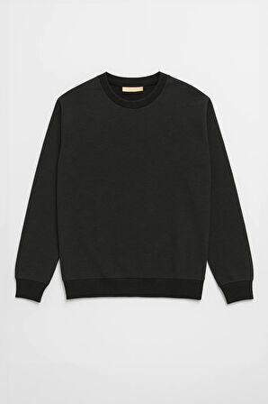 Erkek Bisiklet Yaka Düz Antrasit Sweatshirt