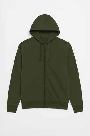 Erkek Fermuarlı Kapüşonlu İçi Polarlı Haki Sweatshirt