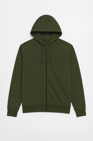 Erkek Fermuarlı Kapüşonlu İçi Polarlı Haki Sweatshirt