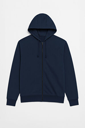 Erkek Fermuarlı Kapüşonlu İçi Polarlı Lacivert Sweatshirt