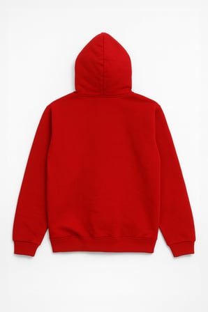 Erkek Kapüşonlu Cepli İçi Polarlı Parçalı Kırmızı Sweatshirt