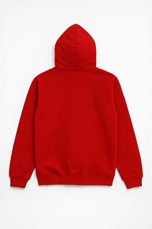 Erkek Kapüşonlu Cepli İçi Polarlı Parçalı Kırmızı Sweatshirt