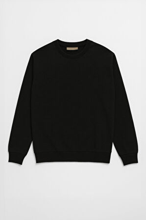 Erkek Bisiklet Yaka Düz Siyah Sweatshirt