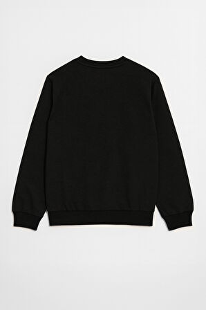 Erkek Bisiklet Yaka Düz Siyah Sweatshirt