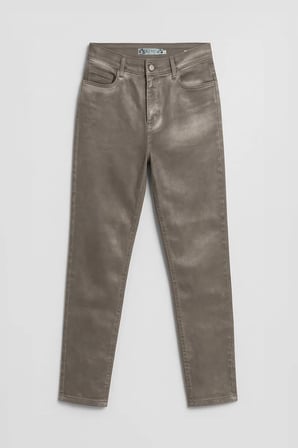 Kadın Yüksek Bel Parlak Mum Kumaş Straight Fit Jean Pantolon