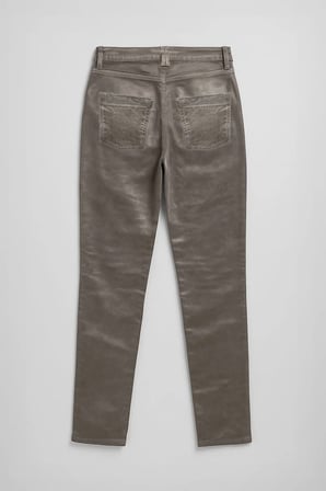 Kadın Yüksek Bel Parlak Mum Kumaş Straight Fit Jean Pantolon