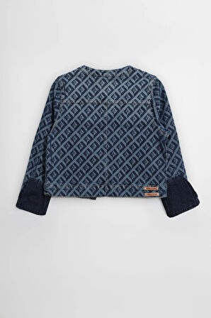 Kadın Modern Desenli Önü Açık Jean Ceket