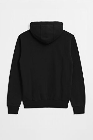 Erkek Kapüşonlu İçi Polarlı Siyah Sweatshirt