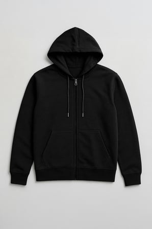 Erkek Fermuarlı Kapüşonlu Cepli Siyah Sweatshirt