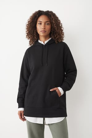 Kadın Kapüşonlu Cepli Siyah Tunik Sweatshirt