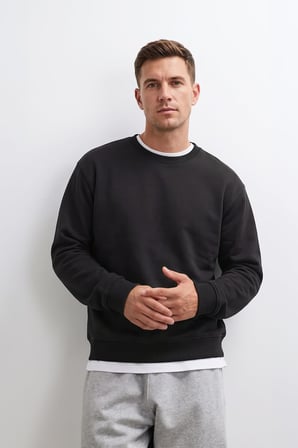 Erkek Bisiklet Yaka Düz Antrasit Sweatshirt