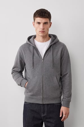 Erkek Fermuarlı Kapüşonlu Cepli Antrasit Sweatshirt