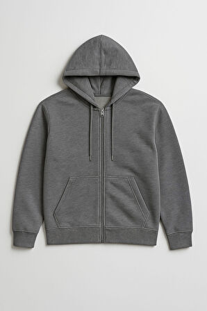 Erkek Fermuarlı Kapüşonlu Cepli Antrasit Sweatshirt