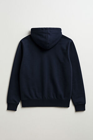 Erkek Fermuarlı Kapüşonlu Cepli Lacivert Sweatshirt