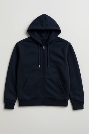 Erkek Fermuarlı Kapüşonlu Cepli Lacivert Sweatshirt