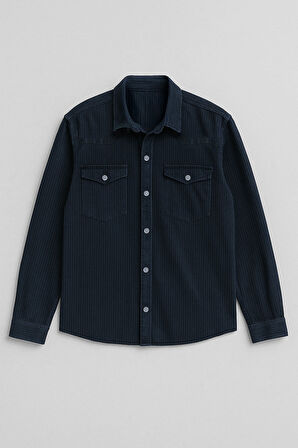 Erkek Rahat Kesim Esnek Lacivert Jean Gömlek