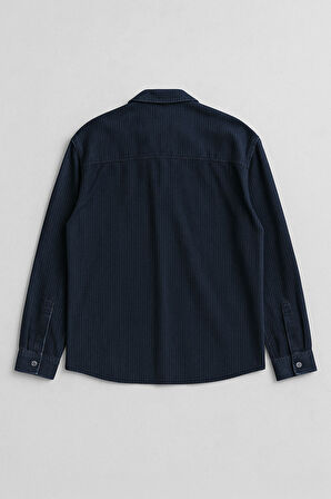 Erkek Rahat Kesim Esnek Lacivert Jean Gömlek