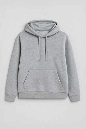 Kadın Kapüşonlu Cepli İçi Polarlı Gri Sweatshirt