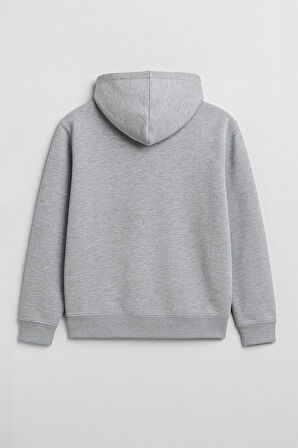 Kadın Kapüşonlu Cepli İçi Polarlı Gri Sweatshirt