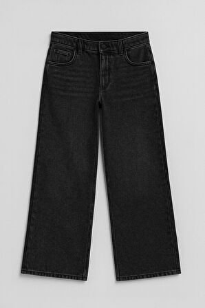 Kadın Siyah Yüksek Bel Wide Leg Jean Pantolon