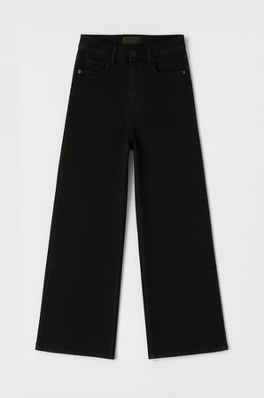 Kadın Yüksek Bel Likralı Wide Leg Siyah Jean Pantolon