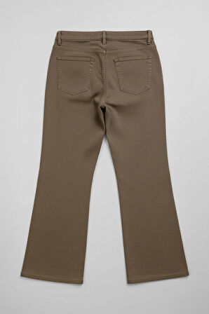 Kadın Yüksek Bel Likralı Wide Leg Haki Jean Pantolon