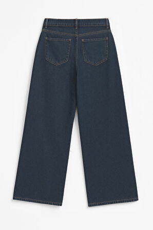 Kadın Koyu İndigo Yüksek Bel Palazzo Jean Pantolon