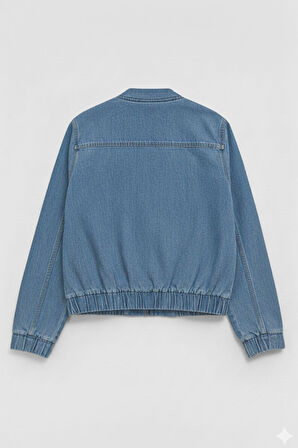 Kadın Açık Mavi Bomber Denim Ceket