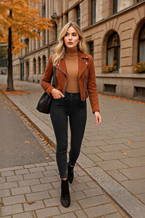 Kadın Yüksek Bel Skinny Fit Likralı Antrasit Jean Pantolon