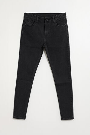 Kadın Yüksek Bel Skinny Fit Likralı Antrasit Jean Pantolon