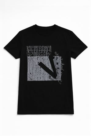 Erkek Bisiklet Yaka Baskı Detay Siyah T-shirt