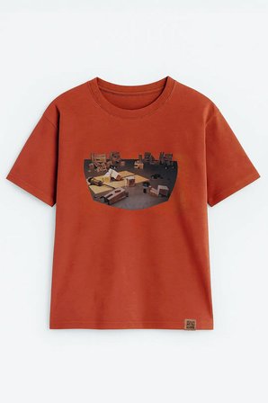 Erkek Bisiklet Yaka %100 Pamuk Blok Baskılı T-Shirt