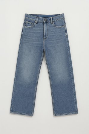 Kadın Yüksek Bel Wide Leg Mavi Jean Pantolon