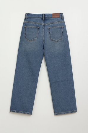 Kadın Yüksek Bel Wide Leg Mavi Jean Pantolon