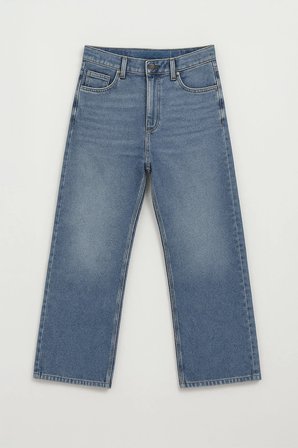Kadın Yüksek Bel Wide Leg Mavi Jean Pantolon