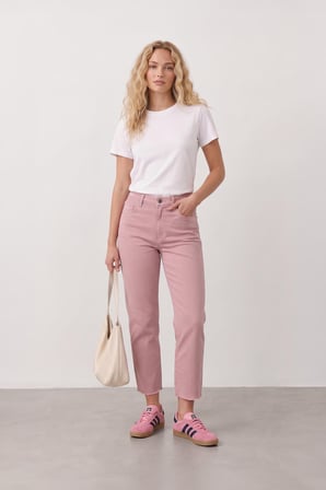 Kadın Paçası Püskül Detaylı Jean Pantolon Pembe