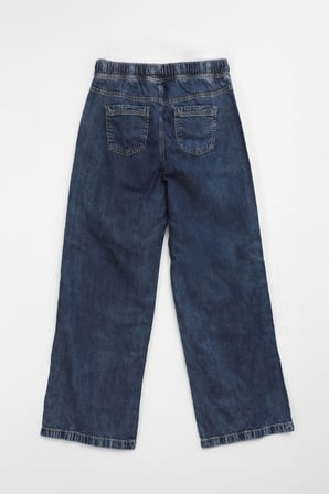 Kadın Yüksek Bel Bağcıklı Wide Leg Mavi Jean Pantolon
