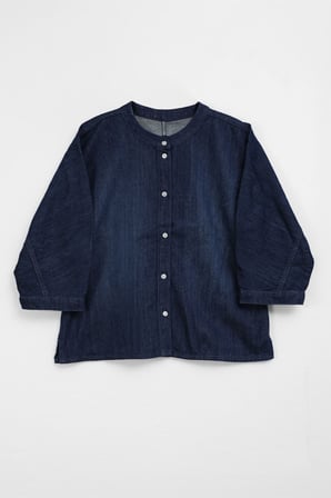 Blue White Kadın İndigo Hakim Yaka Bol Kesim Denim Gömlek