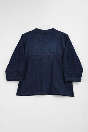 Blue White Kadın İndigo Hakim Yaka Bol Kesim Denim Gömlek