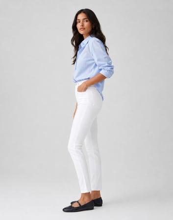 Kadın Yüksek Bel Slim Fit Dar Paça Beyaz Jean Pantolon