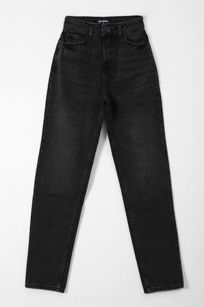 Kadın Yüksek Bel Slim Fit %100 Pamuk Antrasit Jean Pantolon